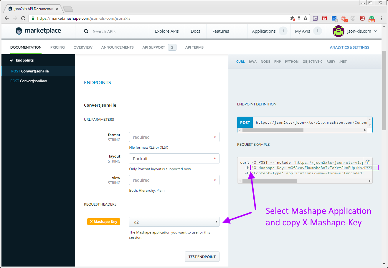 convert json to xls